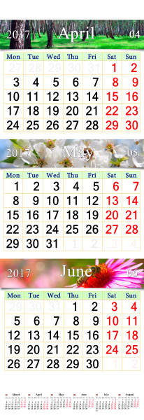 calendar for april june 2017