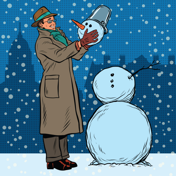 retro man and snowman