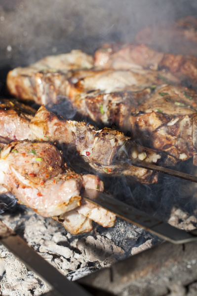 cooking kebab close up