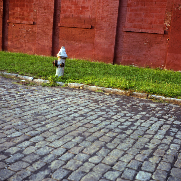 cobbled street and fire hydrant