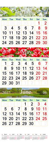 calendar for april june 2017