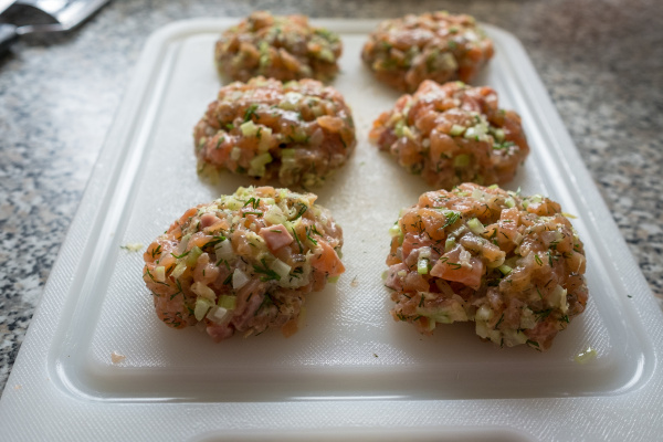 meatballs raw from salmon celery and