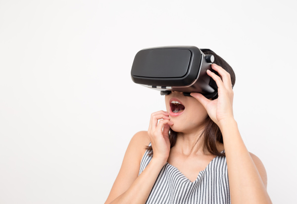 Woman Feeling Scary With Using Virtual Reality Headset Royalty Free 