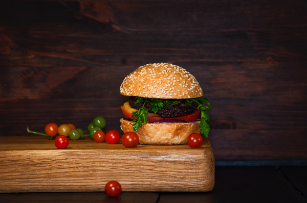 beef burger with cutlet and vegetables