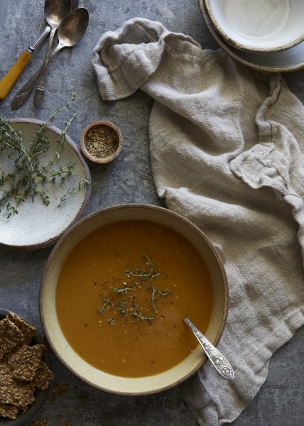 pumpkin soup with herbs seen