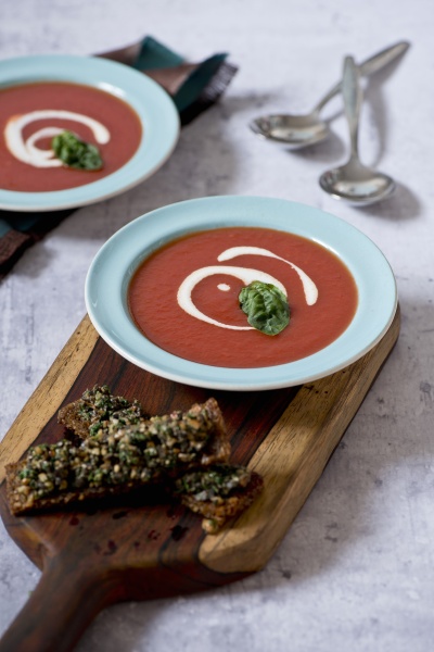 tomato soup with basil and creme