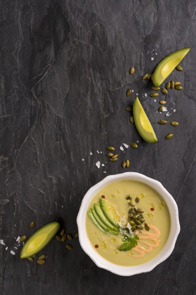 chilled avocado soup with pumpkin seeds