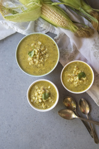 sweetcorn soup with poblano chillis