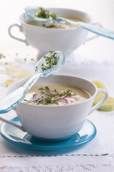 cream of leek soup with cress