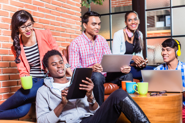 Group of diversity college students learning on campus - Stock Photo ...