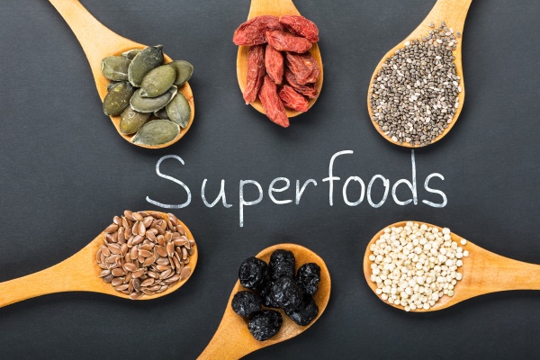 superfoods text with ingredients in a