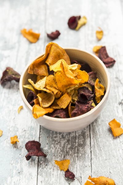 colourful vegetable crisps in a bowl