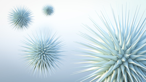 floating spiky spheres 3d rendering