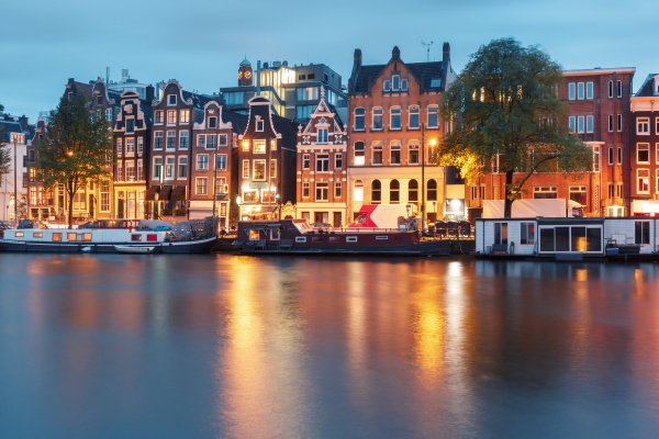 night city view of amsterdam canal