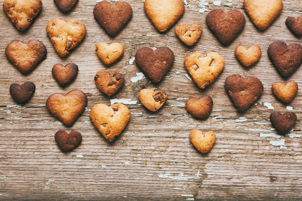 heart shape cookies on wooden table