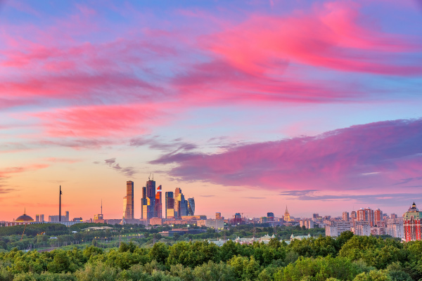 moscow city at sunset