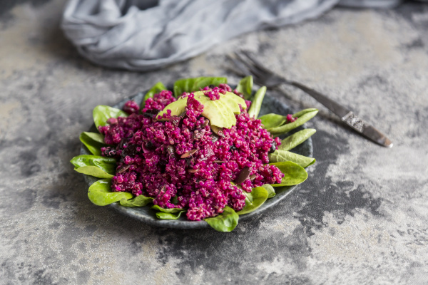 quinoa salad with beetroot lamb