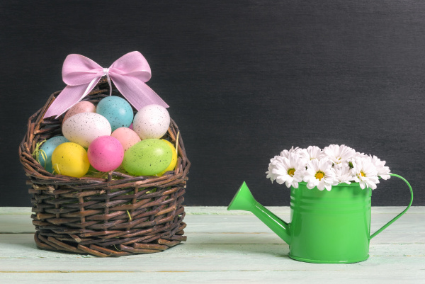 basket with easter eggs and a
