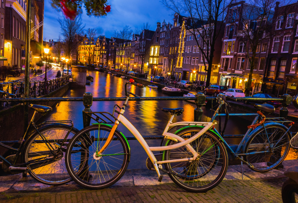 night illumination of amsterdam canal and