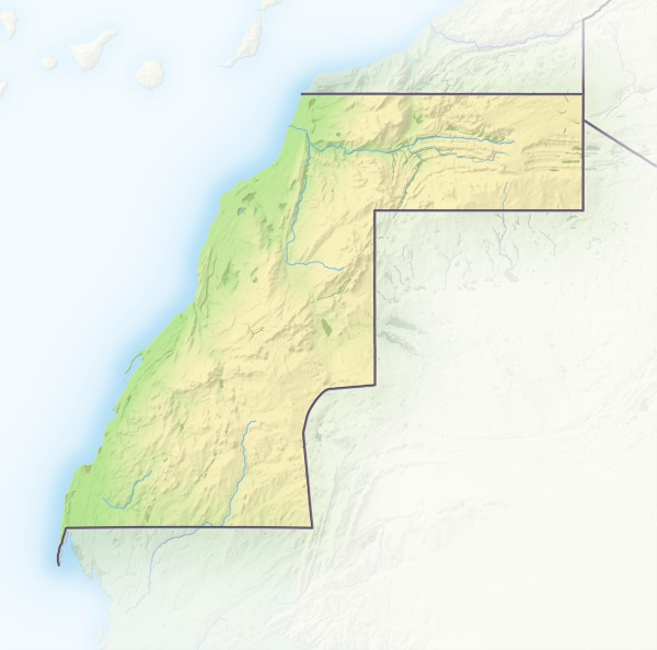 western sahara shaded relief map