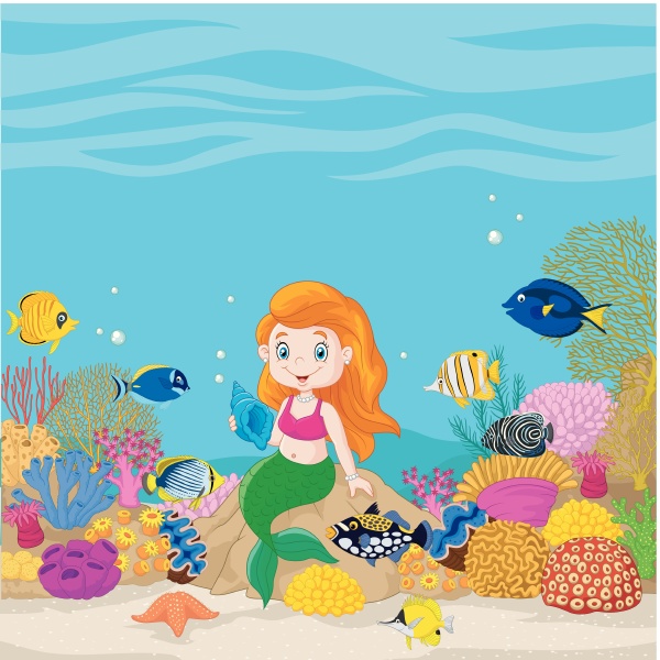 Cartoon underwater world with little mermaid holding - Royalty free photo  #24938416 | PantherMedia Stock Agency