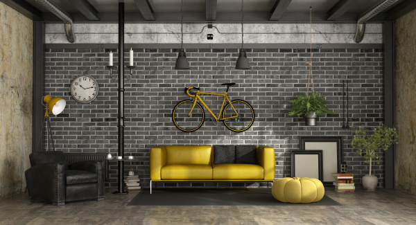 black and yellow living room in