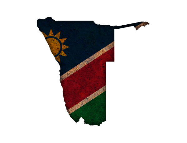 map and banner of namibia on