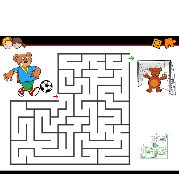 cartoon maze activity with bear playing