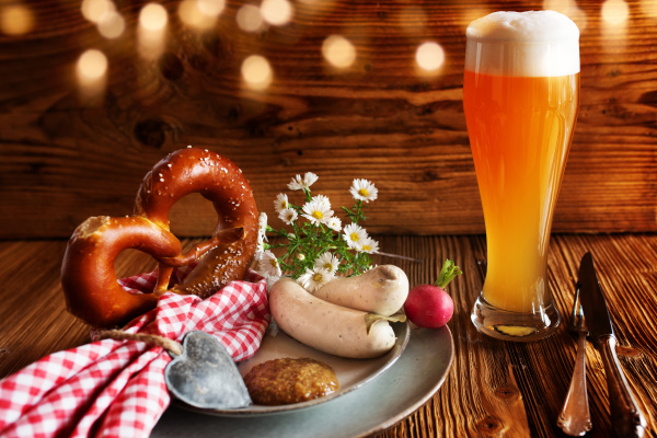 oktoberfest with beer and white sausage