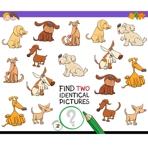 find two identical dog pictures game for kids - Stock Photo #25943179 ...