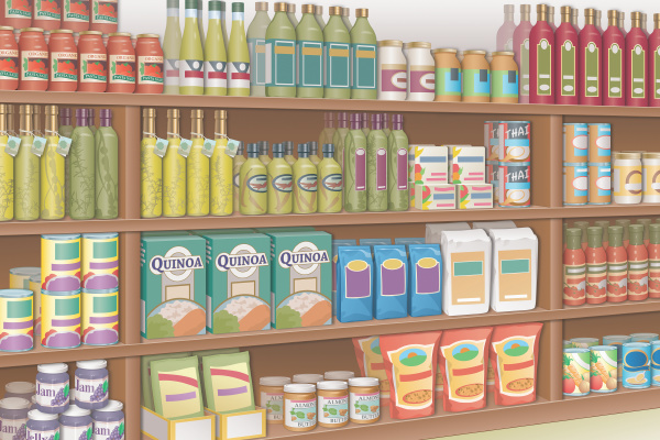groceries on shop shelves