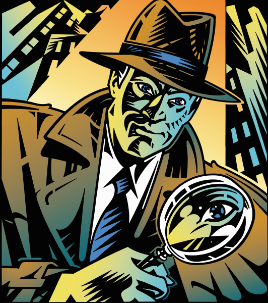 retro detective looking through magnifying glass