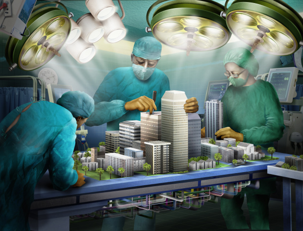 doctors operating on urban architecture