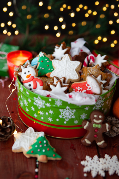 festive cookie jar with cookies