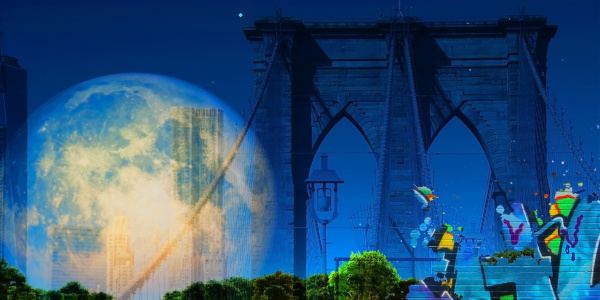surreal digital art brooklyn bridge