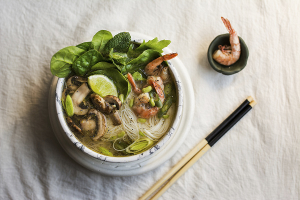 bowl of asian noodle soup with