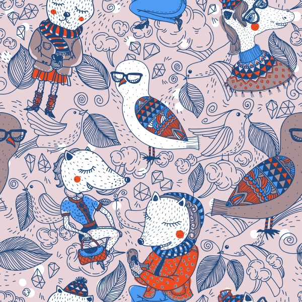 vector seamless pattern with cute funny