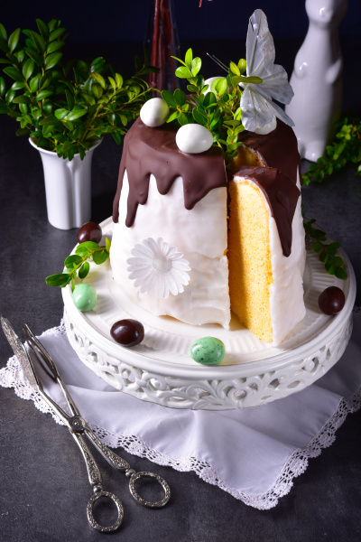 easter cake with sugar and chocolate