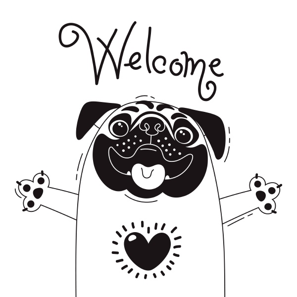 illustration with joyful pug who says