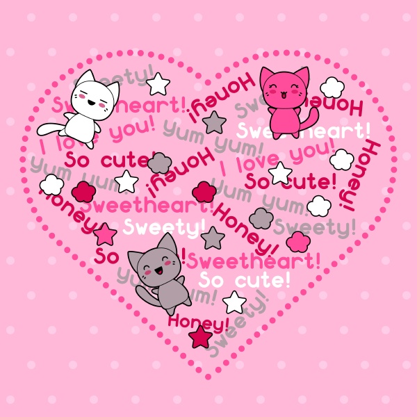 card with cute kawaii doodle cats