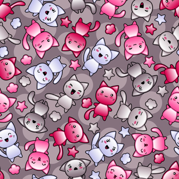 seamless pattern with cute kawaii doodle
