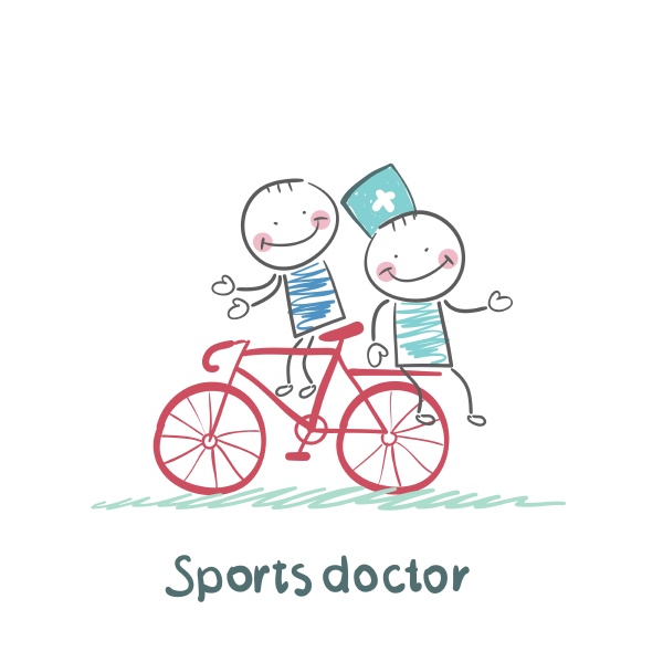 sports doctor rides a bicycle with