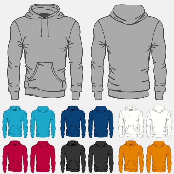 set of colored hoodies templates for