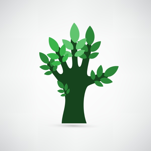 hand forming a tree with leaves