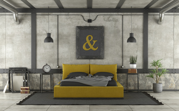 modern yellow and black bed in