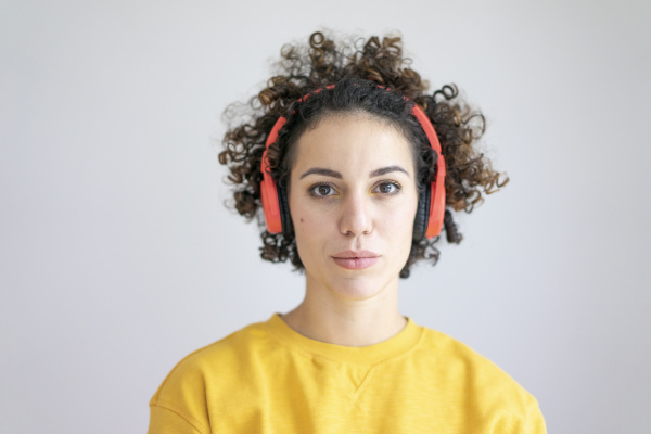 portrait of woman wearing headphones