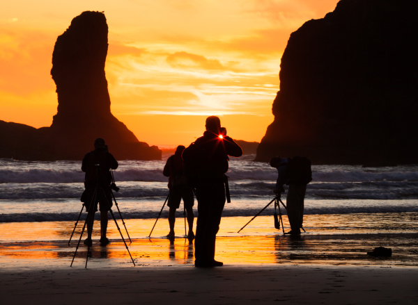 photographers at sunset second beach