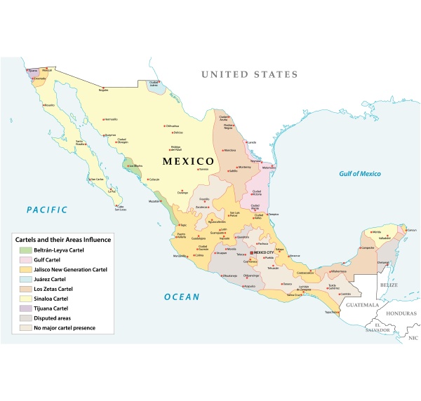 Map of the Mexican drug cartels and their spheres of - Royalty free ...