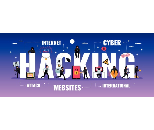 hacker typography banner with cyber attack