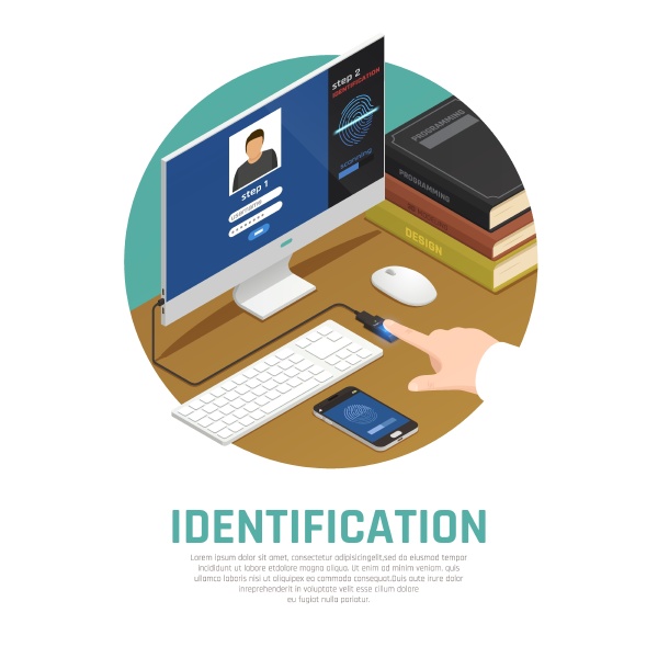 access identification isometric composition with editable